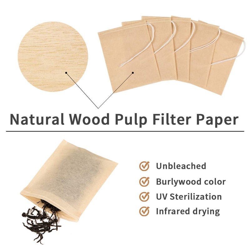 BEFORYOU 400 Pack Disposable Drawstring Tea Filter Bags Safe & Natural Unbleached Paper Tea Infuser Drawstring Empty Bag for Loose Leaf Tea (7 x 9  Natual Color) - Image 5